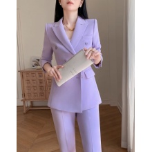 紫色休闲西装套装女2025新款春秋款高级感职业正装小个子西服外套